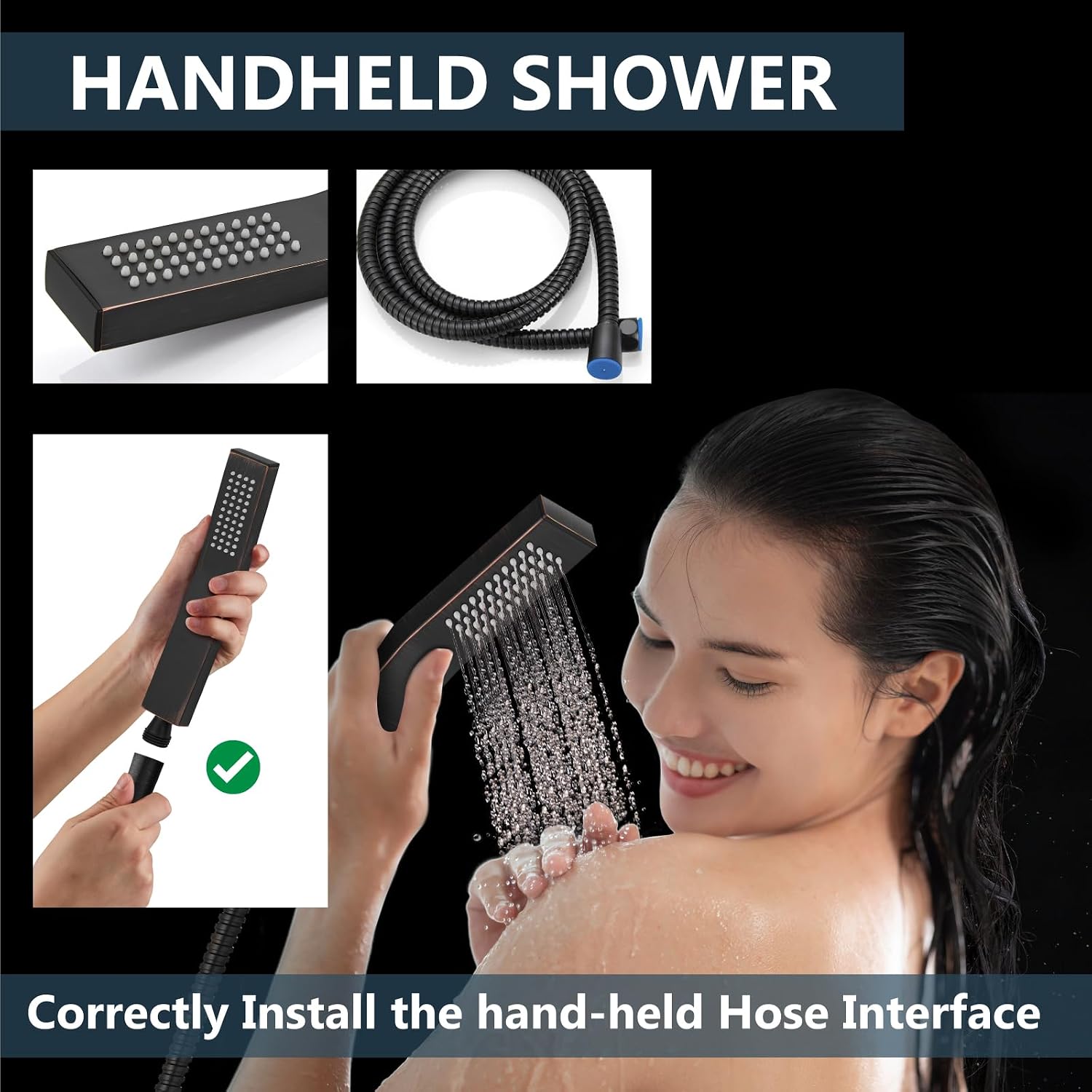 Aolemi Ceiling Mount Shower System Rain Shower Head with Handheld Spray High Pressure Shower Faucet Set Rough-in Valve Shower Trim Kit Included Bathroom Oil Rubbed Bronze 10 Inch Ceiling Shower Head