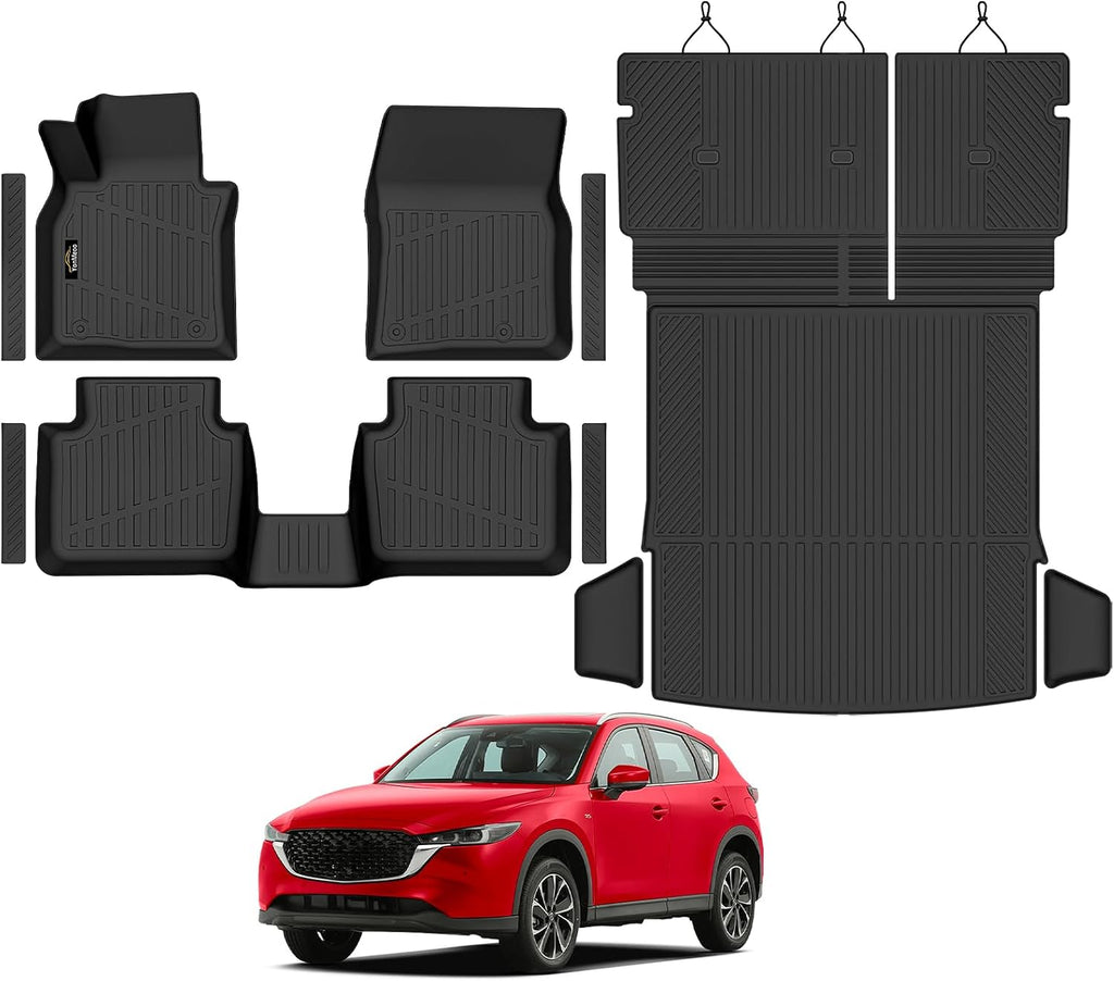 Floor Mats & Cargo Mat with Backrest Mat Custom for Mazda CX-50 2023-2025 2026 (Only Gas), Door Sill Guards, All Weather TPE Full Set Floor Liners Trunk Mat for CX-50 Fuel Accessories