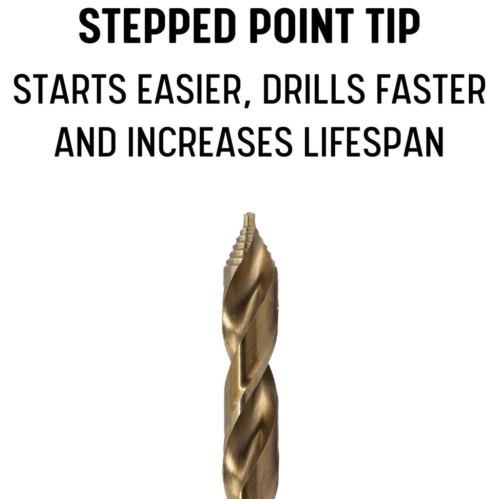Drill America 5 Piece Cobalt Stepped Drill Bit Set with 1/2' Reduced 3-Flat Shank, Gold Oxide Finish for Drilling Acrylic, Steel, Hard Metals, GSC Series
