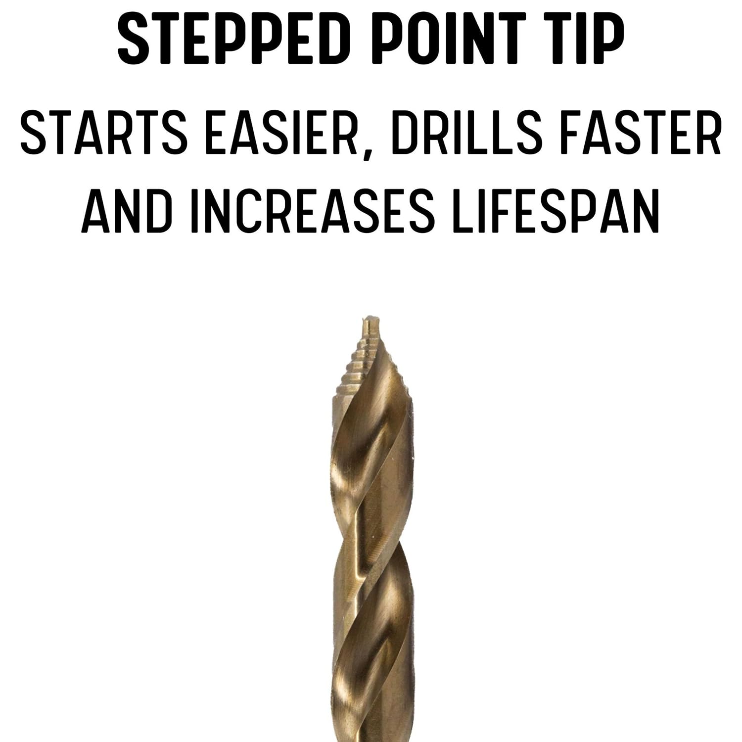 Drill America 5 Piece Cobalt Stepped Drill Bit Set with 1/2' Reduced 3-Flat Shank, Gold Oxide Finish for Drilling Acrylic, Steel, Hard Metals, GSC Series