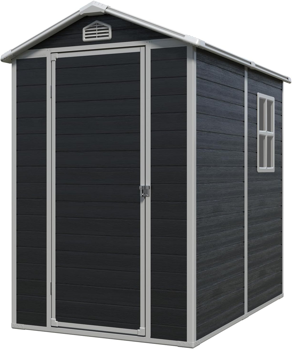 KEIKI 4x6 FT Outdoor Storage Shed Waterproof Resin Cabinet,Sloped Roof Polypropylene Frame with Lockable Doors for Patio Furniture