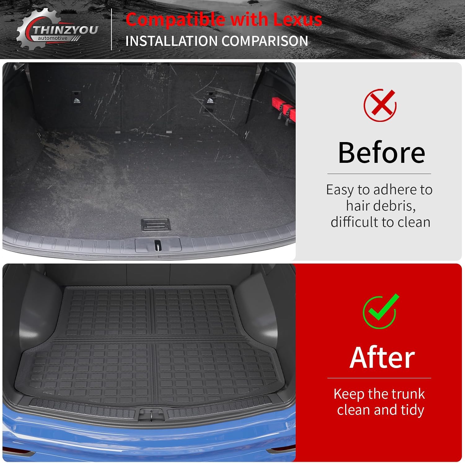 Floor Mats Compatible with 2023 2024 2025 2026 Lexus RX350 RX350H RX500H Trunk Mat Cargo Liner TPE Back Seat Cover All Weather RX350 RX350H RX500H Accessories (Trunk Mat+Floor Mats)