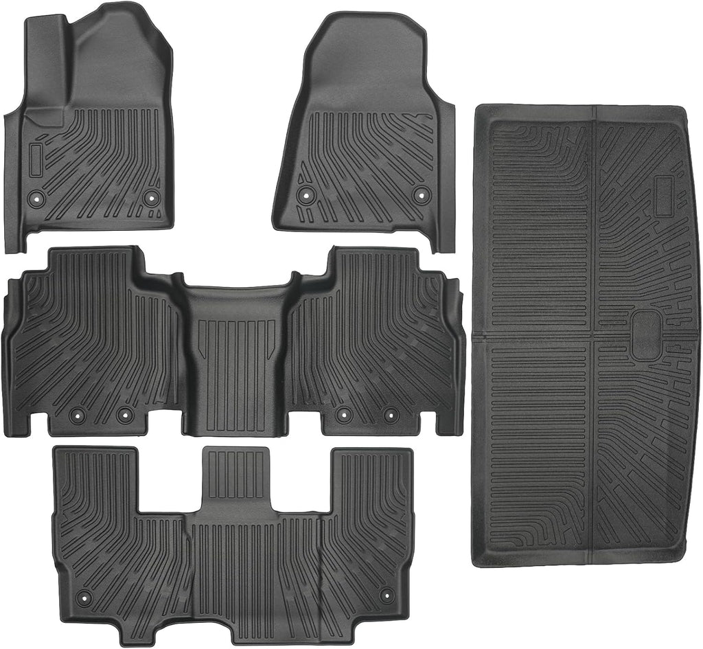 Floor Mats & Cargo Liner Custom for 2022-2025 Jeep Wagoneer 8 Seats All Weather Protection TPE Anti-Slip Automotive Full Set Floor Liners Jeep Wagoneer Accessories - Black