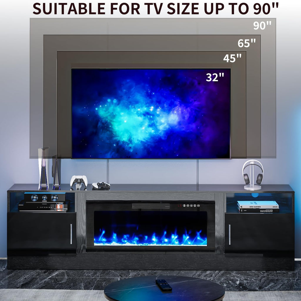TV Stand with Fireplace, 36' Fireplace TV Stand Entertainment Center with Fireplace, 80 Inch Modern Electric Fireplaces TV Stands for Living Room, Black TV Stands with Fireplaces Up to 90' TV