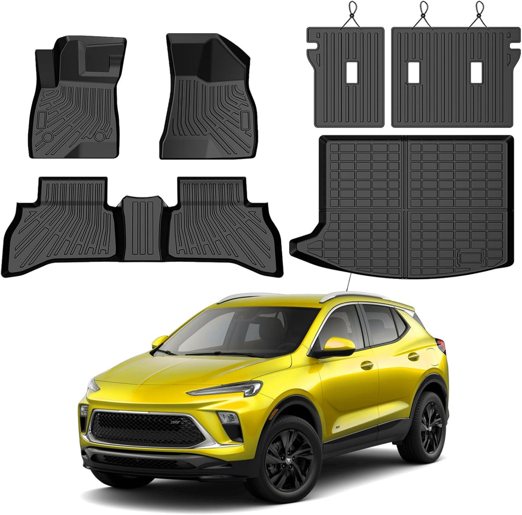 KUST Floor Mats Set for 2020-2026 Buick Encore GX Accessories (AWD Only), All Weather Floor Liners & Rear Trunk Mat & Backrest Mats, TPE Rubber, Raised Edge