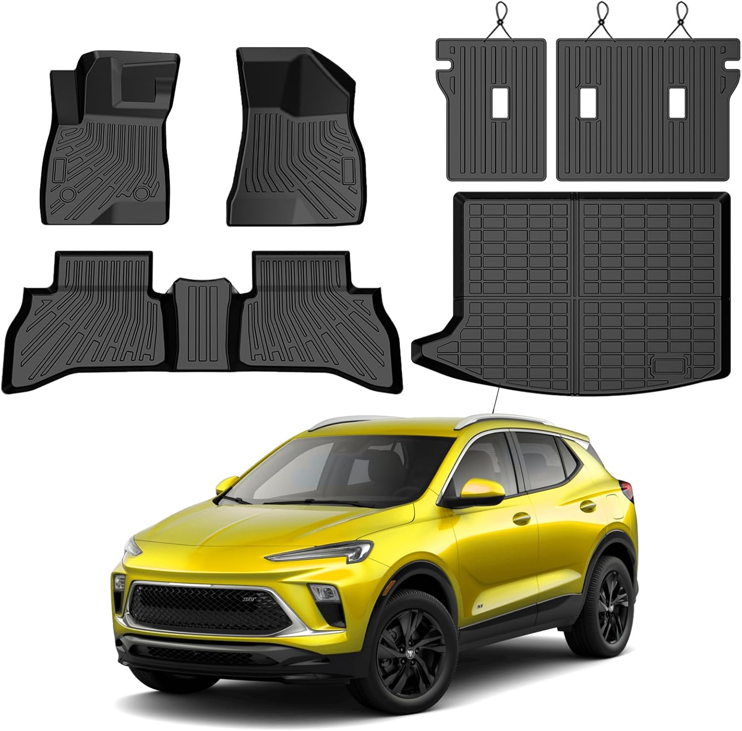 KUST Floor Mats Set for 2020-2026 Buick Encore GX Accessories (AWD Only), All Weather Floor Liners & Rear Trunk Mat & Backrest Mats, TPE Rubber, Raised Edge