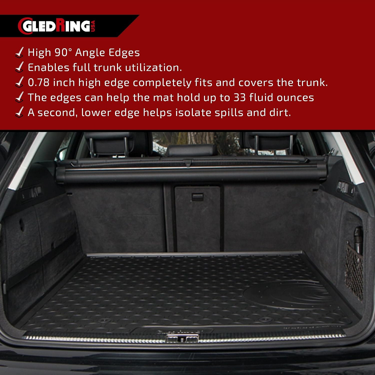 Gledring USA Custom Fit All-Weather Rubber Cargo Liner Intended for BMW 2 Series Active Tourer F45 2014-2022, No Trimming Required, Tailored Custom Fit, Protects from Rain, Mud & Snow