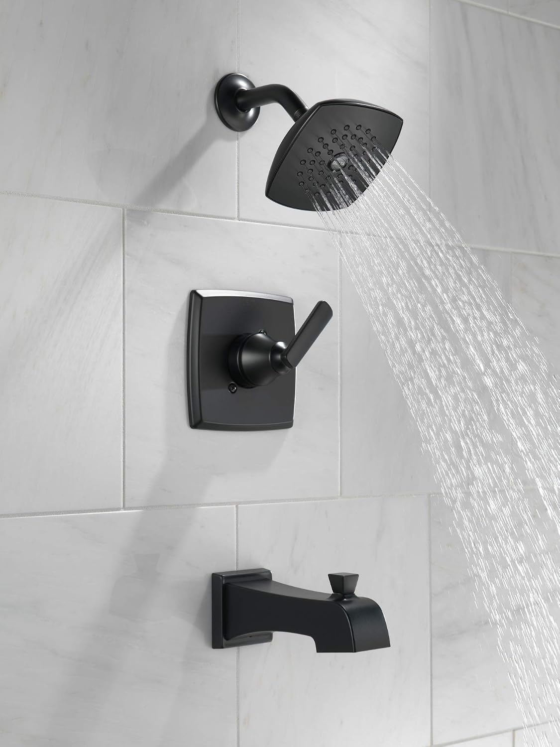 Delta Ashlyn 14 Series Bathtub and Shower Faucet Set, Matte Black Shower Head and Handle Set, Valve Trim Kit, Matte Black T14464-BL (Valve Not Included)