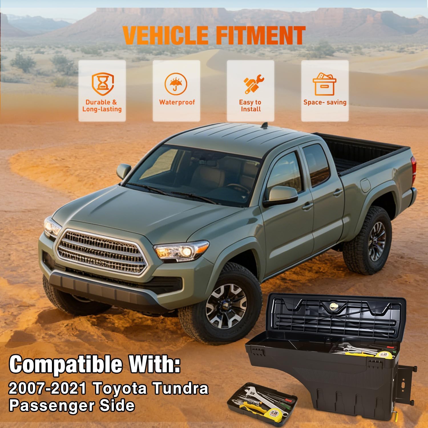 Nilight Truck Bed Tool Box Right Passenger Side Truck Tool Box Fit for Toyota Tundra 2007-2021 ABS Swing Case Truck Bed Storage Box with Lockable Lid Waterproof Wheel Well Toolbox Black
