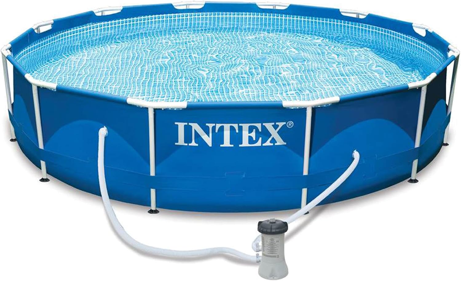 Intex Metal Frame 10' x 30' Above Ground Outdoor Swimming Pool with 330 GPH Filter Pump and Maintenance Kit with Vacuum Skimmer and Adjustable Pole