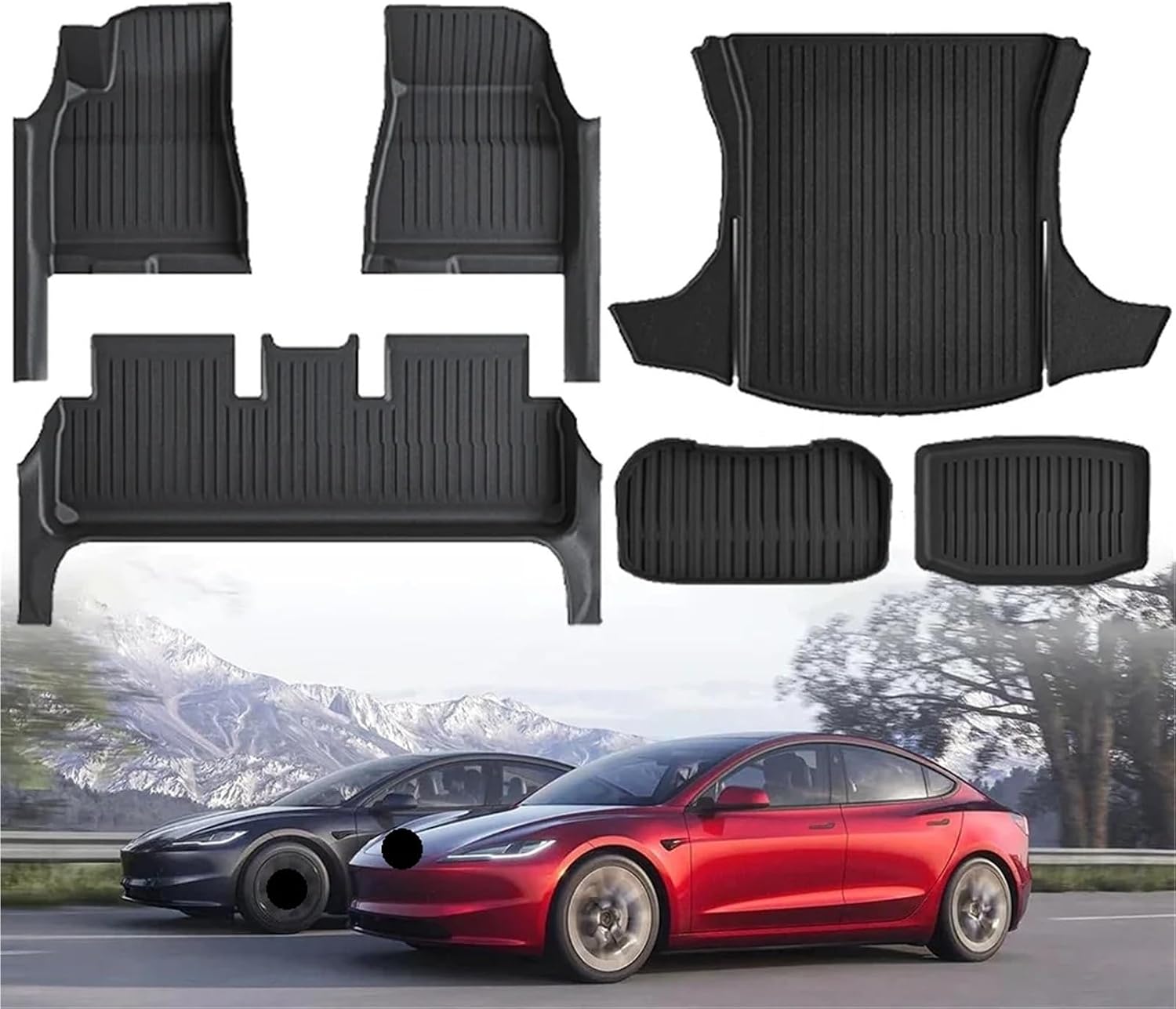 TPE Floor Mat for Tesla Model 3 Highland with Door Sill Protector Trunk Mats Front Rear Cargo Liner for 2025 2024(DLFM-9PCS)