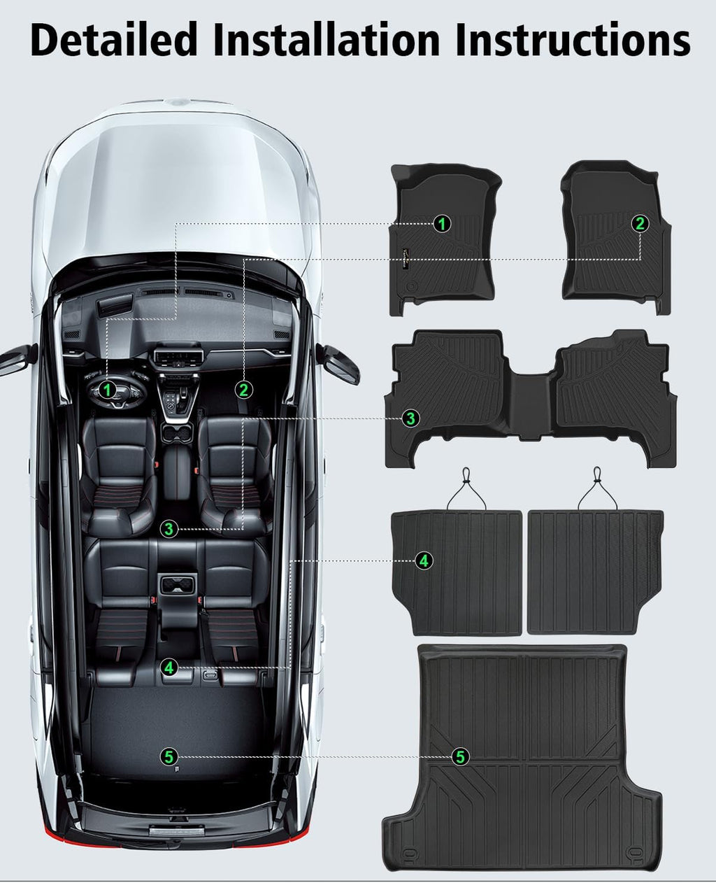 Floor Mats Custom for Toyota 4Runner 1996 1997 1998 1999 2000 2001 2002 Trunk Mat & Backrest Mat All Weather TPE Rubber Cargo Liner Full Set Floor Liners for 3rd Gen 4Runner Accessories, Black