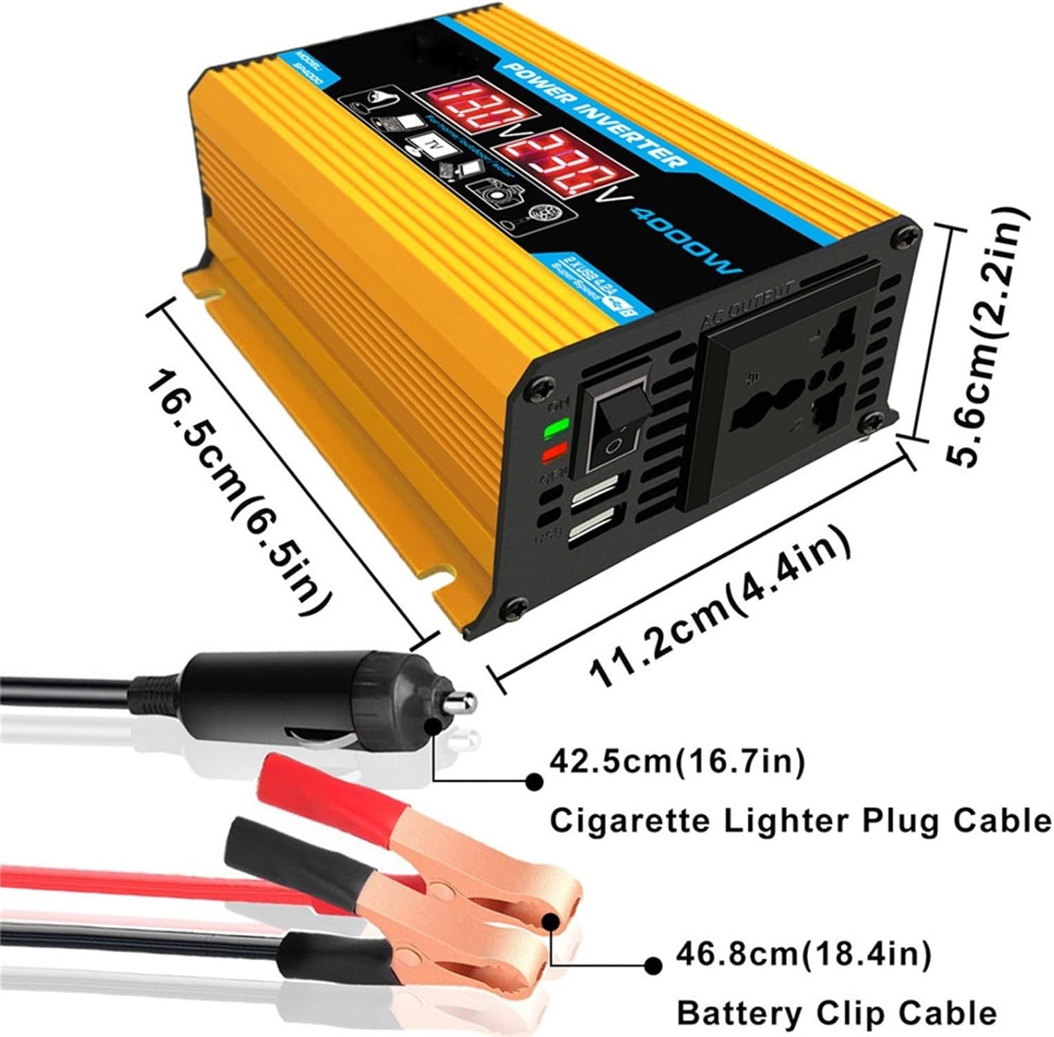 4000W 12V to 110V/220V Inverter Controller Solar Panel Kit 30A Controller + 18w12v Solar Panel Solar System Combo Solar Generator Home Grid System(Yellow,12V-110V)