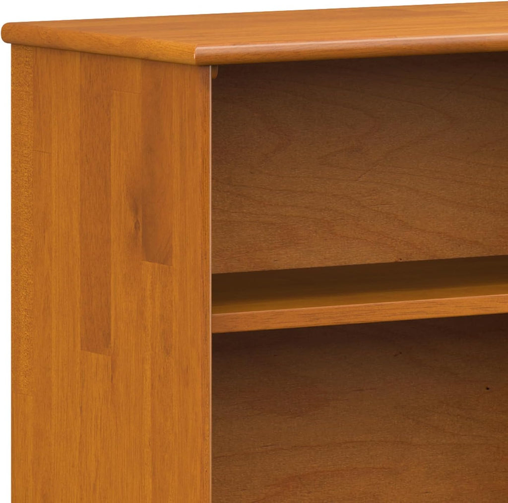 SIMPLIHOME Draper Bookcase - 30 inch Tall Solid Wood Low Bookshelf in Teak Brown, Mid-Century Modern Storage for Living Room, Study Room or Office with Tapered Legs and Wide Open Shelves