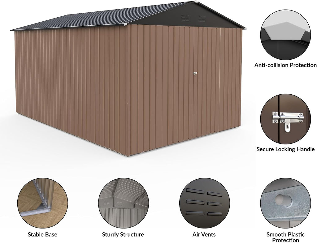 8 x 12 Ft Outdoor Storage Shed, Large Metal Tool Sheds with Updated Frame Structure and Lockable Doors, Garden Shed for Backyard Garden Patio Lawn