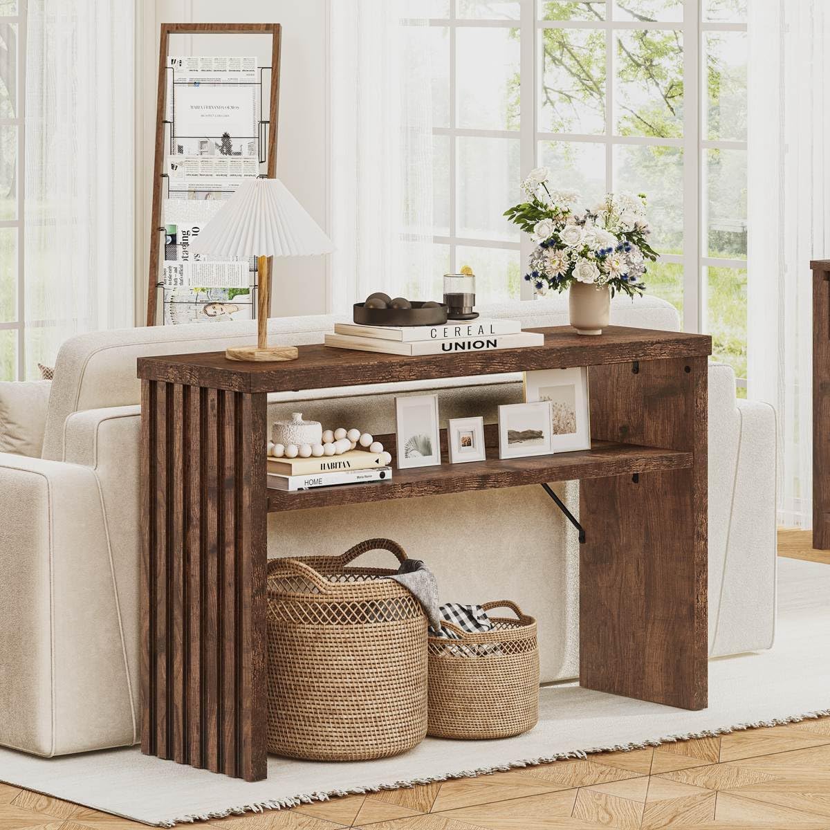 BON AUGURE Entryway Table, Console Table Behind Couch, Wood Sofa Tables with Shelf for Living Room, Farmhouse Entry Tables for Hallway Foyer (Rustic Oak, 47 Inches)