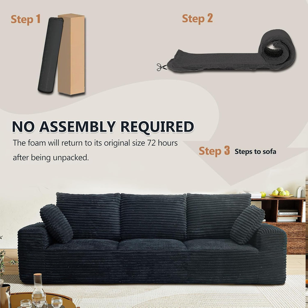 104.3' Modular Sectional Cloud Couch, Boneless Couches for Living Room, 3 Seater Modern Lounge Couch, No Assembly Required, Black