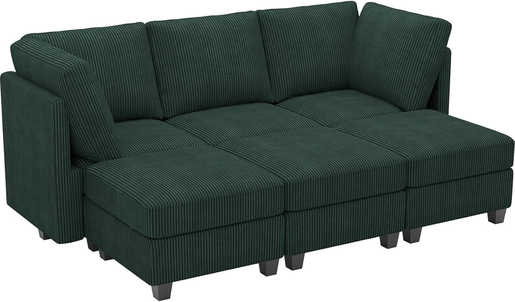 Belffin Modular Sectional Sleeper Sofa with Storage Seat 6 Seat Sectional Sleeper Sofa Bed Corduroy Sectional Couch with Reversible Chaise Green Modular Couch for Living Room