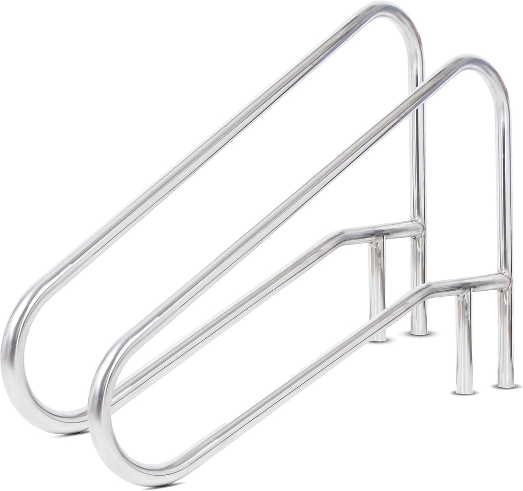 ECOTRIC 49-3/8'X35-3/8 Pool Handrail Deck Mounted Swimming Pool Step/Stair Rail 304 Stainless Steel Cross Brace 2 Packages