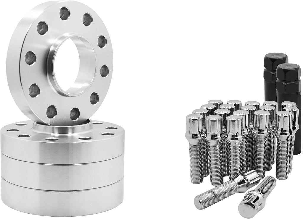4 Pc 5x112 MM Hub Centric 25 MM & 30 MM Wheel Spacers 66.6 Wheel Bore + Chrome M14x1.5 Conical Spline Tuner Bolts Aftermarket Wheels Works with Audi 2009 + A4 A5 A6 A7 A8 S4 S5 S6 S7 + More
