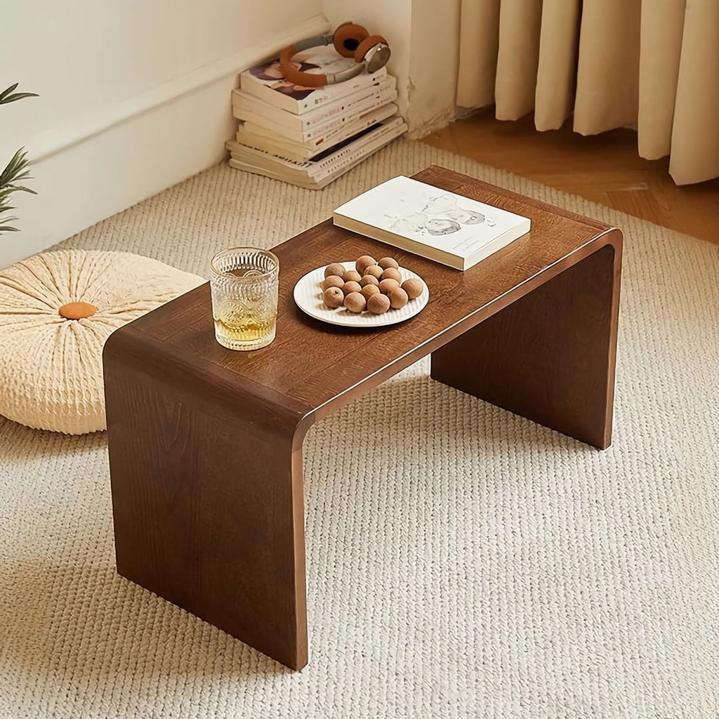 Simple C Shaped End Table Couch Side Table, Item Placement Computer Office Side Table, Solid Wood Frame for Living Room Bedroom Side Tables, Walnut Color