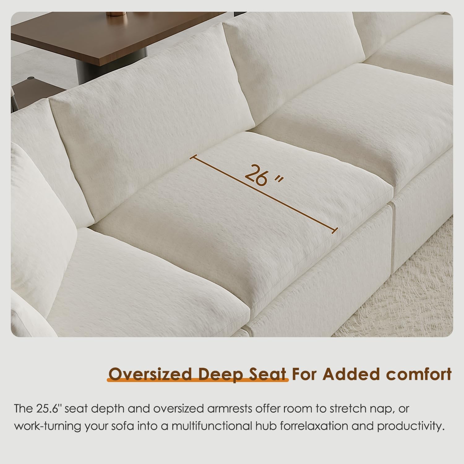 130' Oversized Boneless Cloud Couch, Modular Sectional Couches for Living Room, L-Shaped with Deep Seats, No Assembly Required, 4-Seater Washable Fabric Sleeper Sofa, White