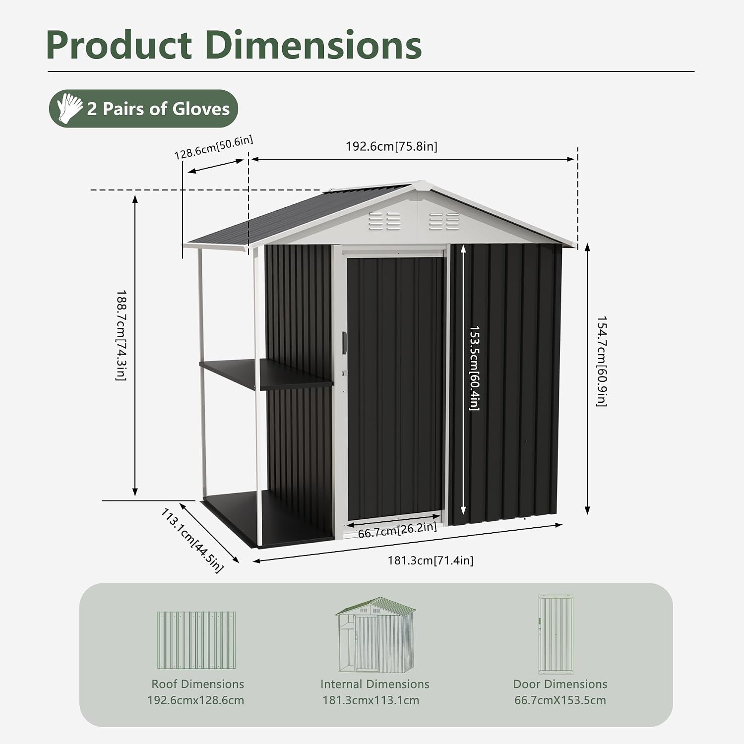6 x 4 FT Outdoor Metal Storage Shed Garden Shed with Side Storage Rack Suitable for Garden Bike, Waterproof Shed,Tool Metal Storage Shed for Backyard, Patio
