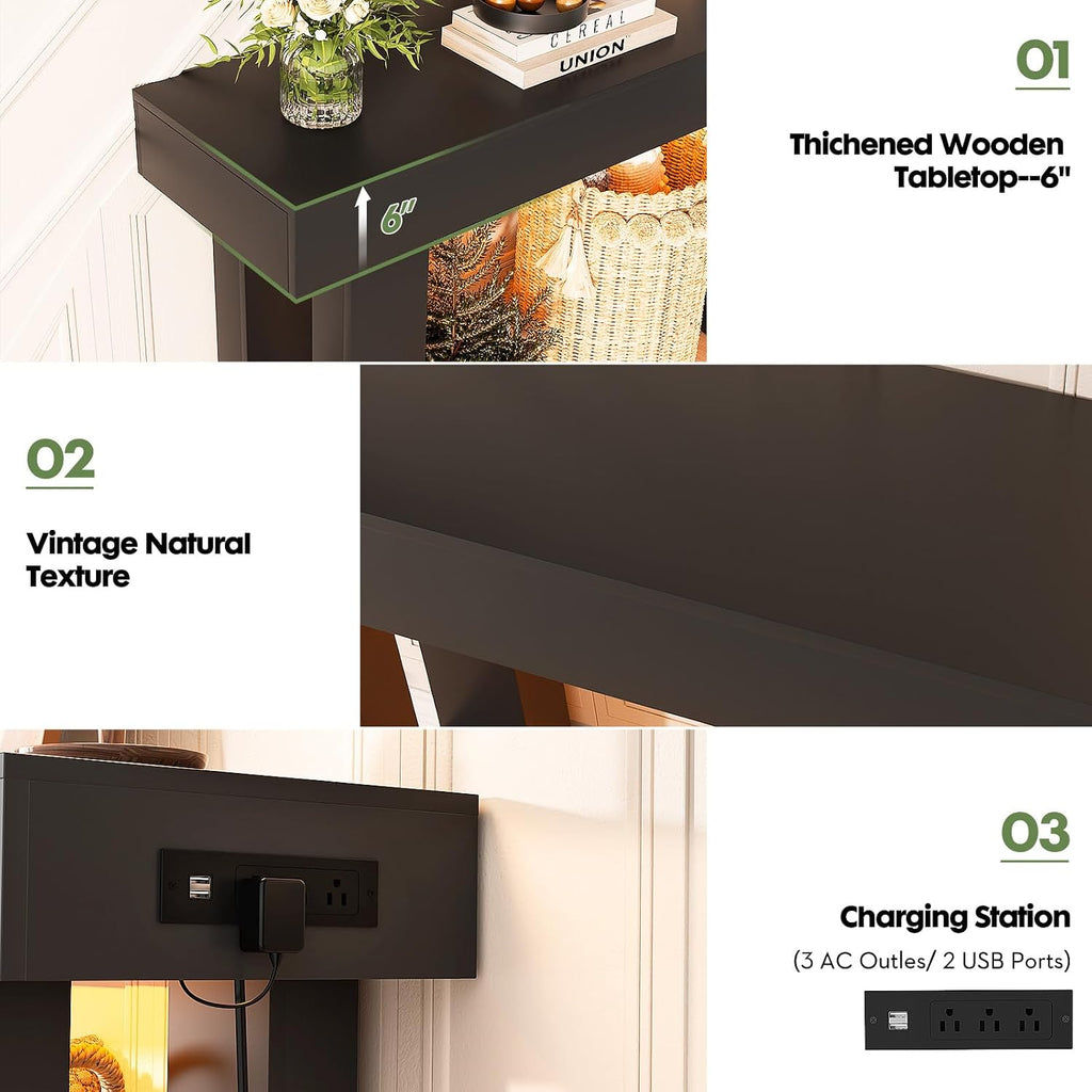 Unikito 39' Entryway Table with Socket and Sensor Light, Narrow Console Table with Storage Behind Couch, Farmhouse Entryway Table for Hallway, Behind the Couch, Living Room, Foyer