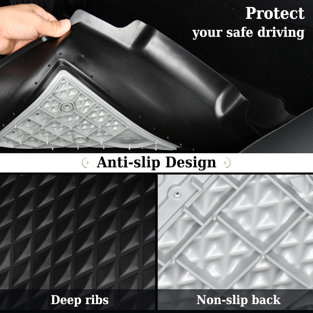 Coverado Floor Mats for 2024 2025 Tesla Model 3, Custom Fit All Weather TPE Cargo Liner Floor Mats Full Set, Waterproof Car Mats Trunk Floor Mat Tesla Model 3 Accessories,Front & Rear