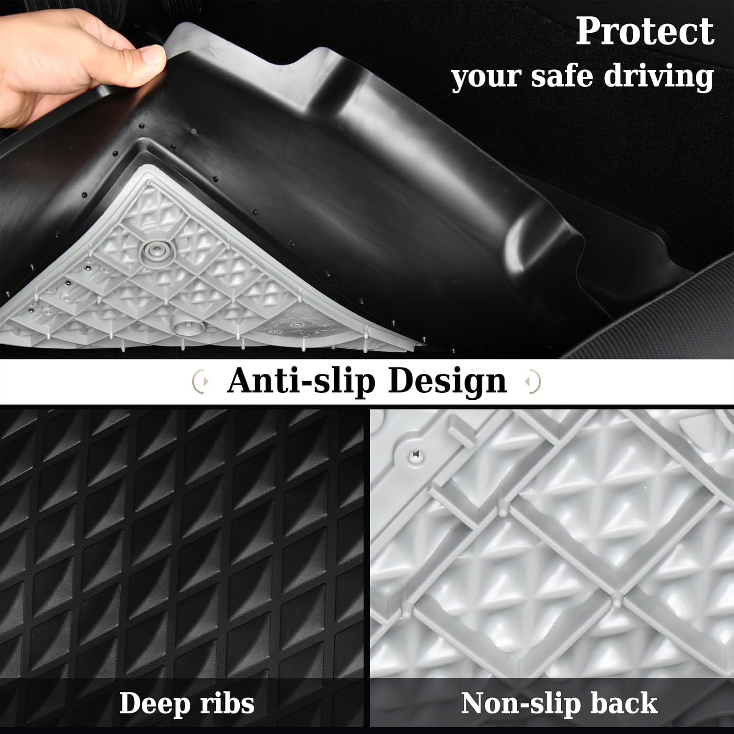 Coverado Floor Mats for 2024 2025 Tesla Model 3, Custom Fit All Weather TPE Cargo Liner Floor Mats Full Set, Waterproof Car Mats Trunk Floor Mat Tesla Model 3 Accessories,Front & Rear