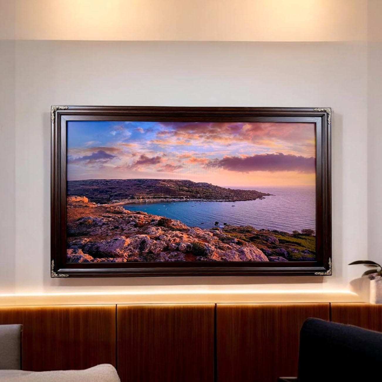 32, 43, 50 & 55 Inch Handmade wood ornate TV Frame for Samsung The Frame TV. Dark Walnut with Gold accents (not for use with other models) (32 INCH)