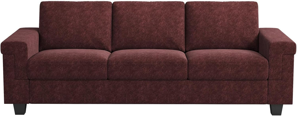 COPIAE 3 Seater Sofa Couch with Deep Seat, 90' Modern Upholstered Sofa with Armrests, Easy Installation, Comfy Couches for Living Room, Apartment, Burgundy