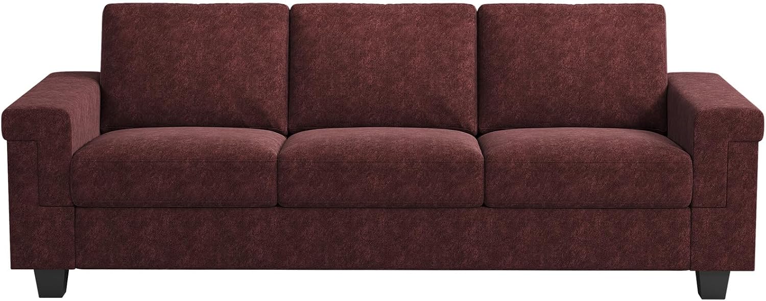 COPIAE 3 Seater Sofa Couch with Deep Seat, 90' Modern Upholstered Sofa with Armrests, Easy Installation, Comfy Couches for Living Room, Apartment, Burgundy