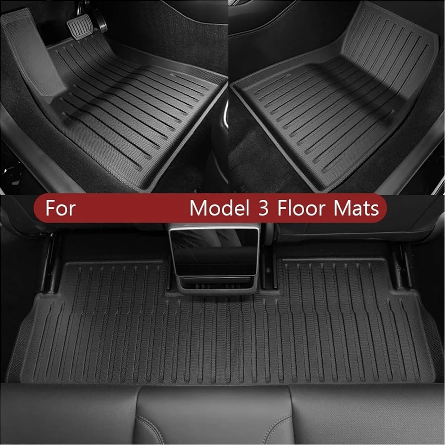 Floor Mats Cargo Liner Compatible for Tesla Model 3 2025 Highland Waterproof Slip Trunk Mat TPE Pads Model 3 2026 Highland Accessories(for 3 3Pcs Floor Mat)