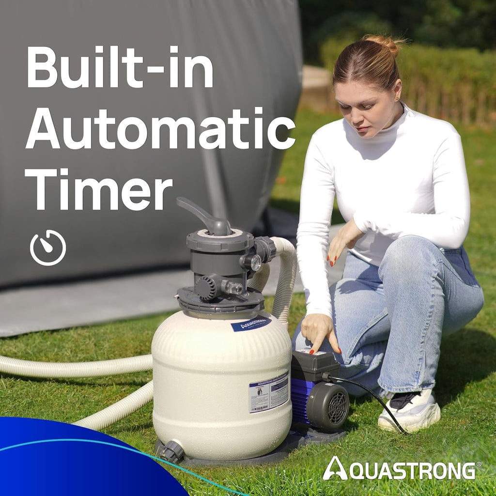 AQUASTRONG Sand Filter Pump for Above Ground Pool, Pool Pumps Above Ground with Timer, Pool Sand Filter with 6-Way Valve,Improved Circulation and Filtration,12in, up to 14000 Gallons