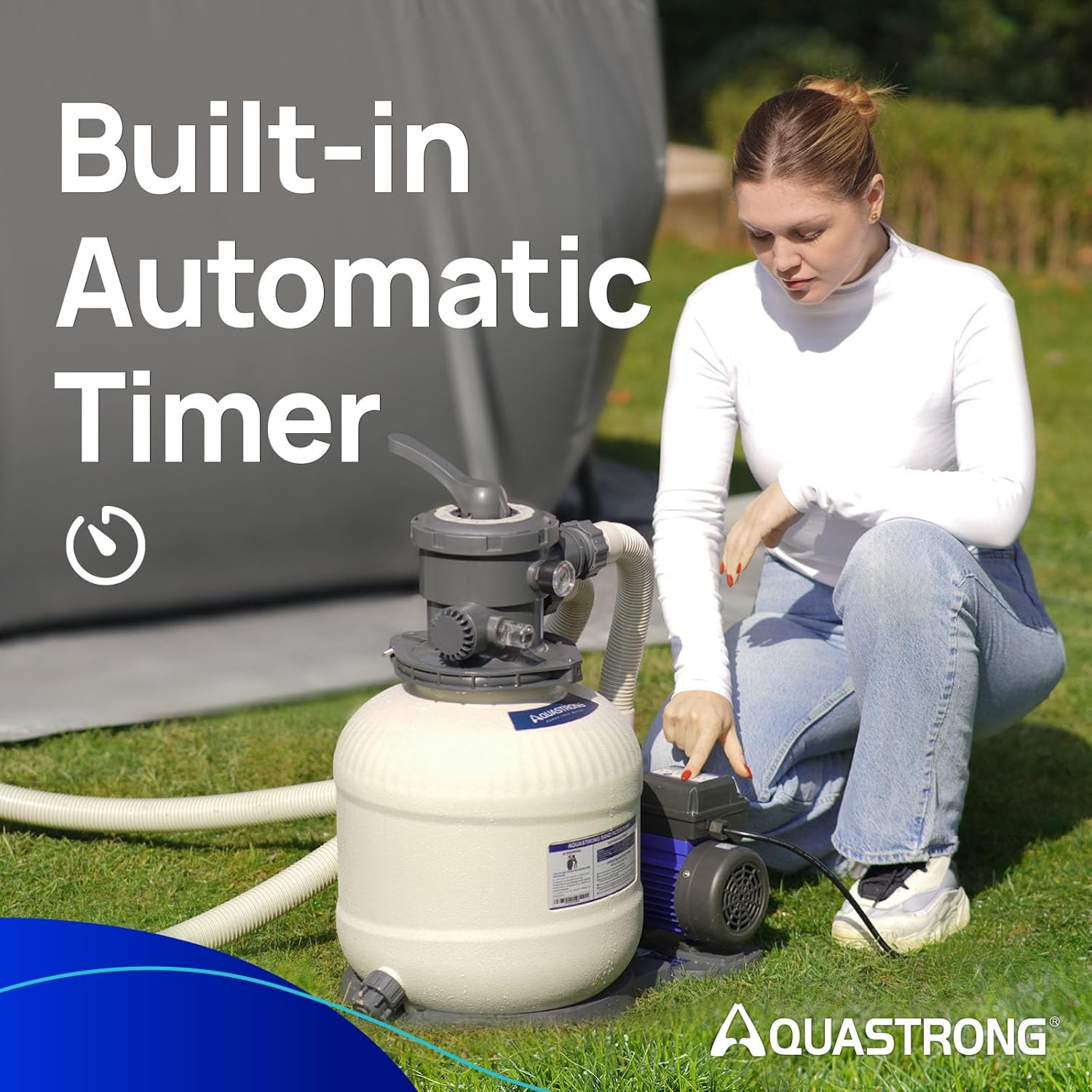 AQUASTRONG Sand Filter Pump for Above Ground Pool, Pool Pumps Above Ground with Timer, Pool Sand Filter with 6-Way Valve,Improved Circulation and Filtration,12in, up to 14000 Gallons