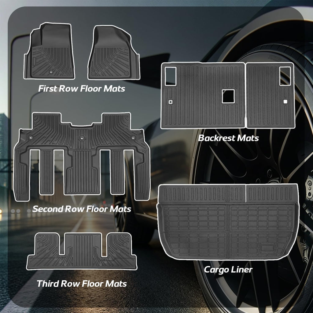 Floor Mats Compatible with Chevy Traverse & for Buick Enclave 2009-2017(7 Seats),All Weather Protection Duarble TPE Cargo Liner with Backrest Mats Accessories Compatible with Traverse & Enclave