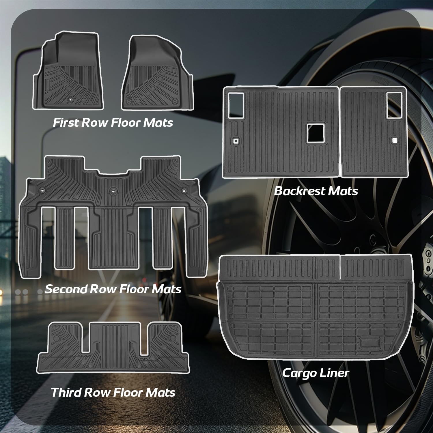 Floor Mats Compatible with Chevy Traverse & for Buick Enclave 2009-2017(7 Seats),All Weather Protection Duarble TPE Cargo Liner with Backrest Mats Accessories Compatible with Traverse & Enclave