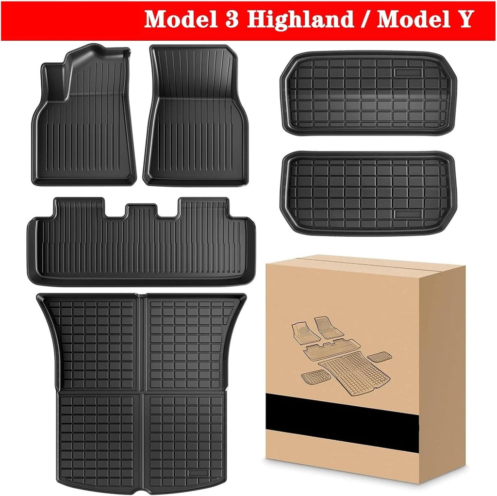 XPE Floor Mats Compatible with Tesla Model 3 Highland 2024 Model Y 2024-2017, All Weather Cargo Liner Floor Mats and Cargo Trunk Mats(6PCS My 17-24)