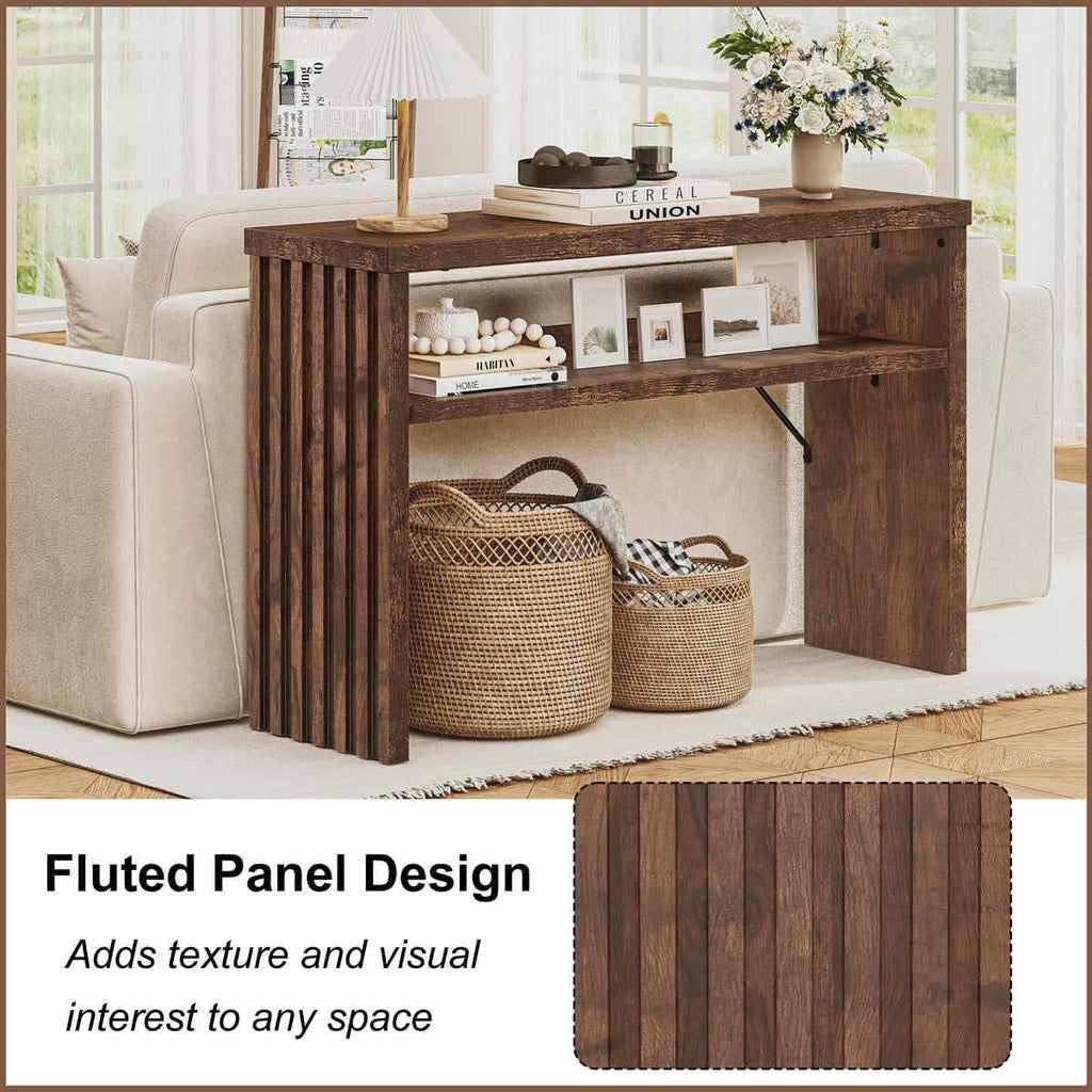 BON AUGURE Entryway Table, Console Table Behind Couch, Wood Sofa Tables with Shelf for Living Room, Farmhouse Entry Tables for Hallway Foyer (Rustic Oak, 47 Inches)