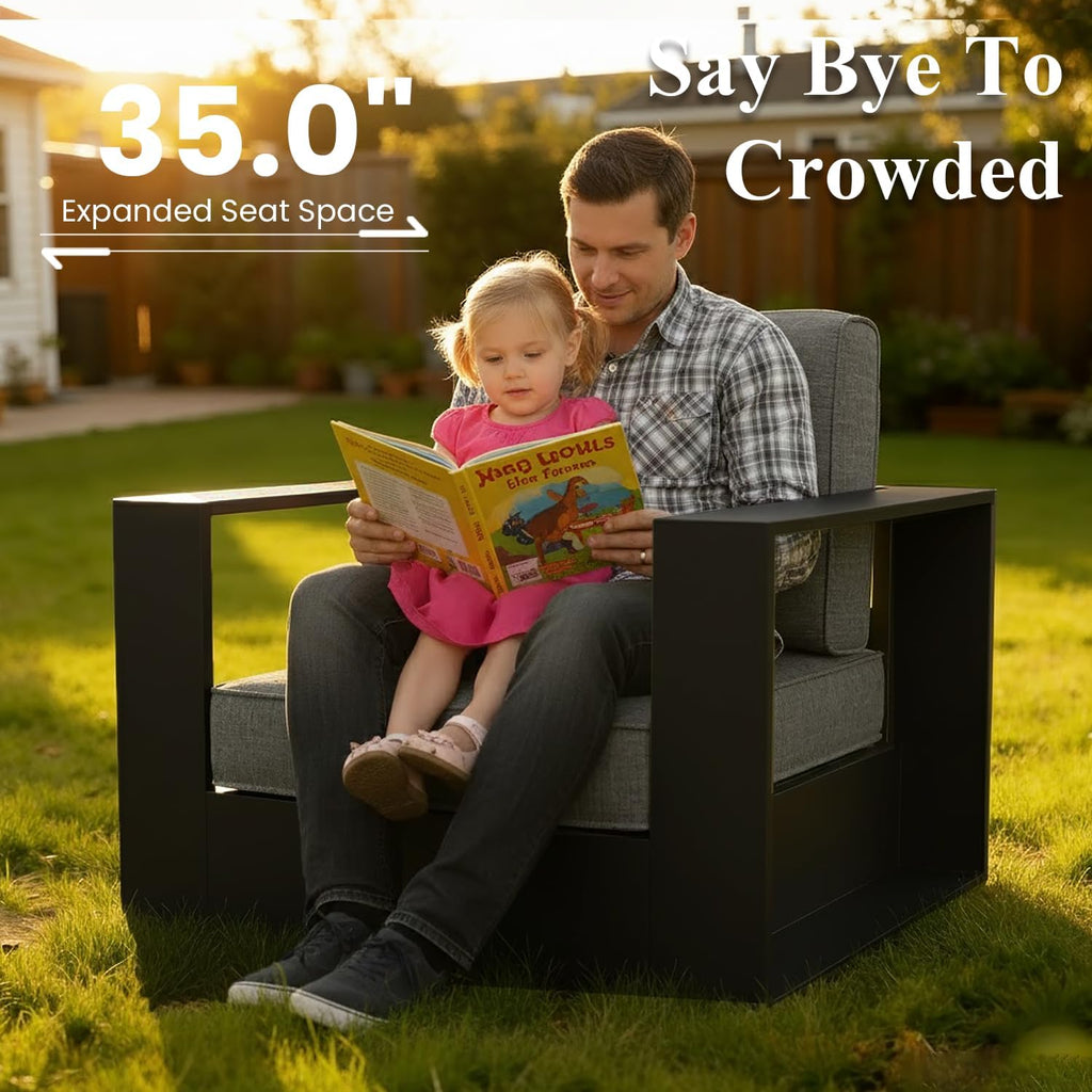 LayinSun Oversized Aluminum Outdoor Furniture, 1 Piece Patio Lovseat Sofa, Deep Seating and Upgraded 6-inch Cushions for Porch, Balcony, Deck