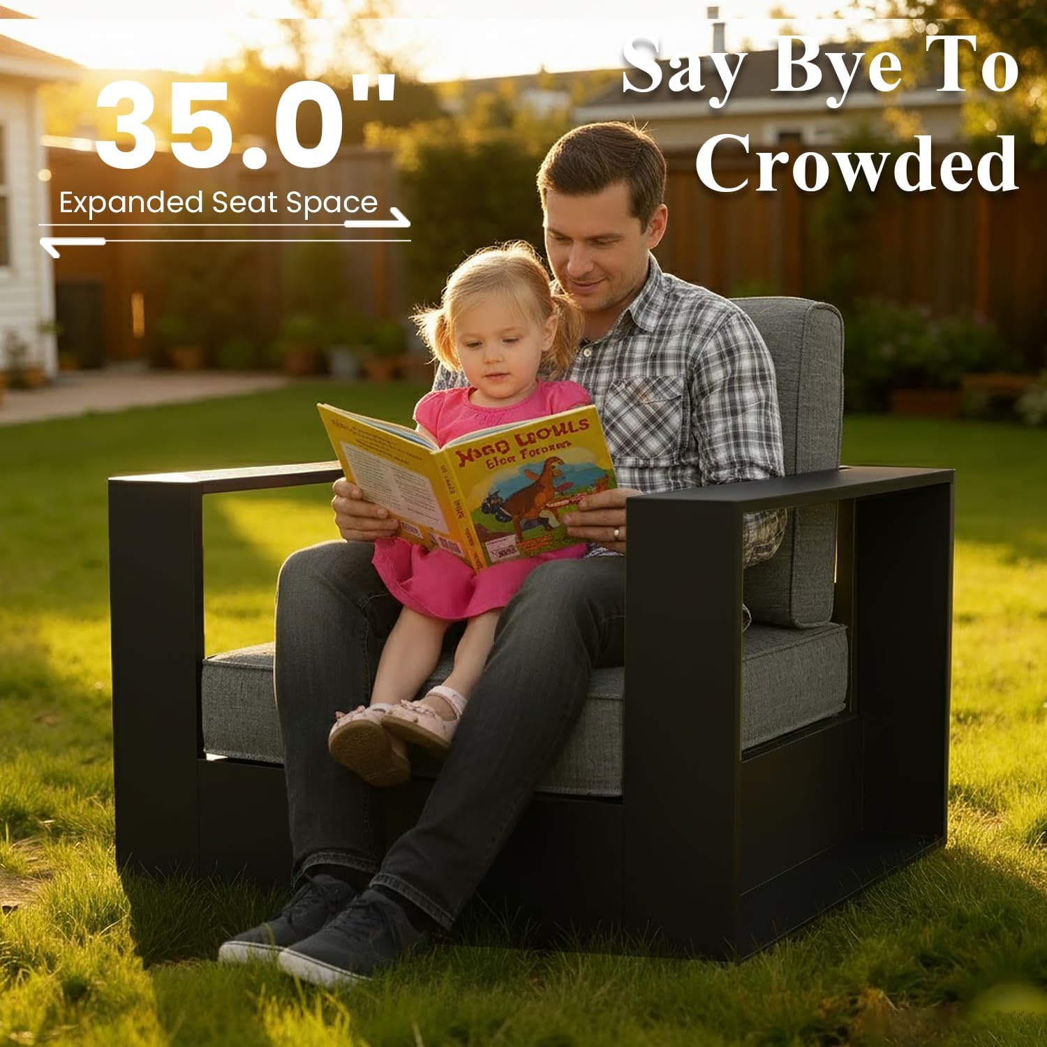 LayinSun Oversized Aluminum Outdoor Furniture, 1 Piece Patio Lovseat Sofa, Deep Seating and Upgraded 6-inch Cushions for Porch, Balcony, Deck