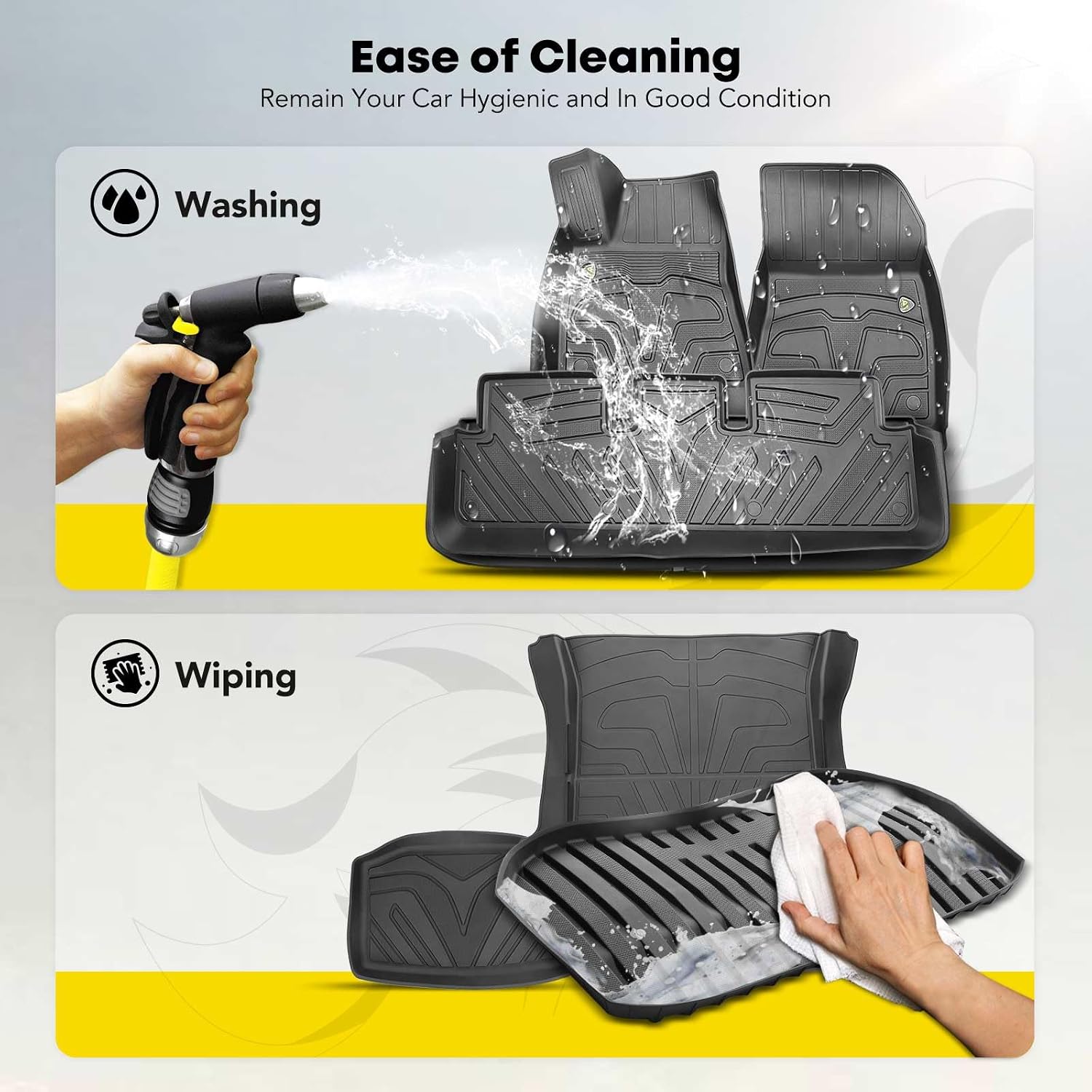 YHTAUTO Floor Mats & Trunk Mat Cargo Liner Full Set Compatible with Tesla Model 3 2021 2022 2023, All Weather Floor Mats TPE Trunk Cargo Storage Tray Mat, Waterproof & Orderless, Black, Set of 6
