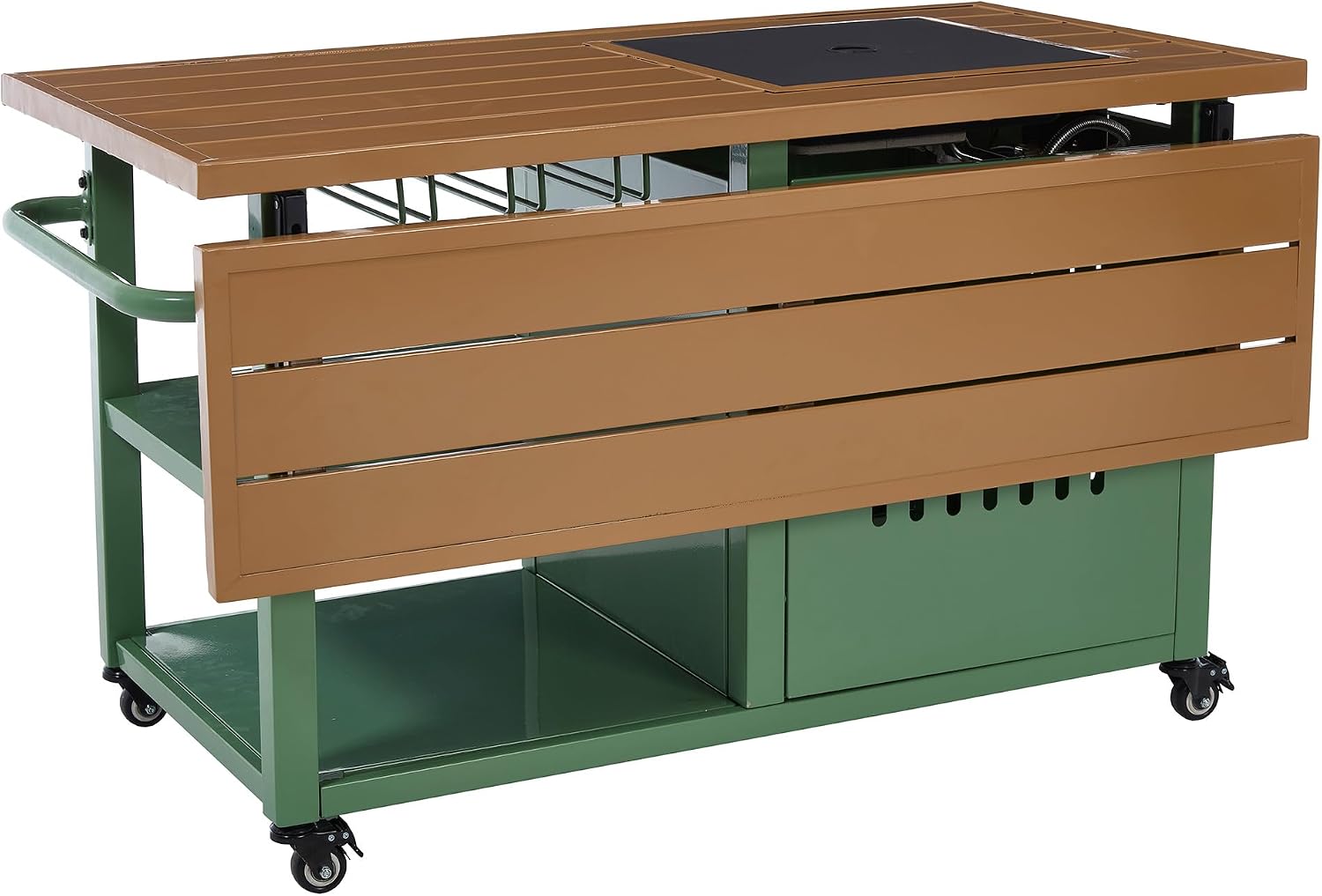 44' Propane Fire Pit, Outdoor Fire Pit Table with Cover, Outdoor Fireplace Gas Fire Pits for Outside Patio, Rectangular Firepit Table with Lid and Glass Rocks for Indoor/Deck/Backyard, Green