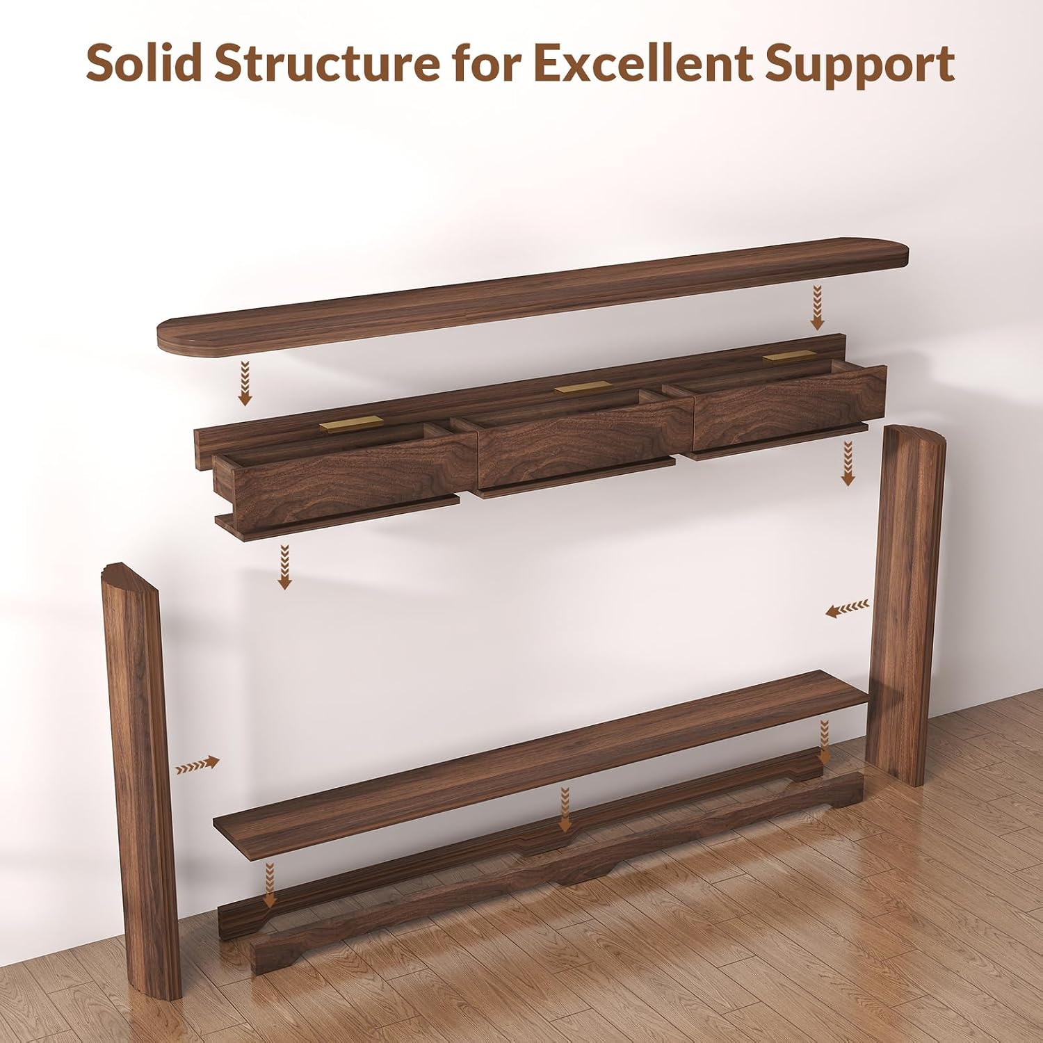Rovibek Entryway Table with Drawers, 70 Inch Fluted Walnut Console Table with Storage, Narrow Sofa Tables Behind the Couch, Entry Tables for Living Room, Hallway, Entrance, Foyer