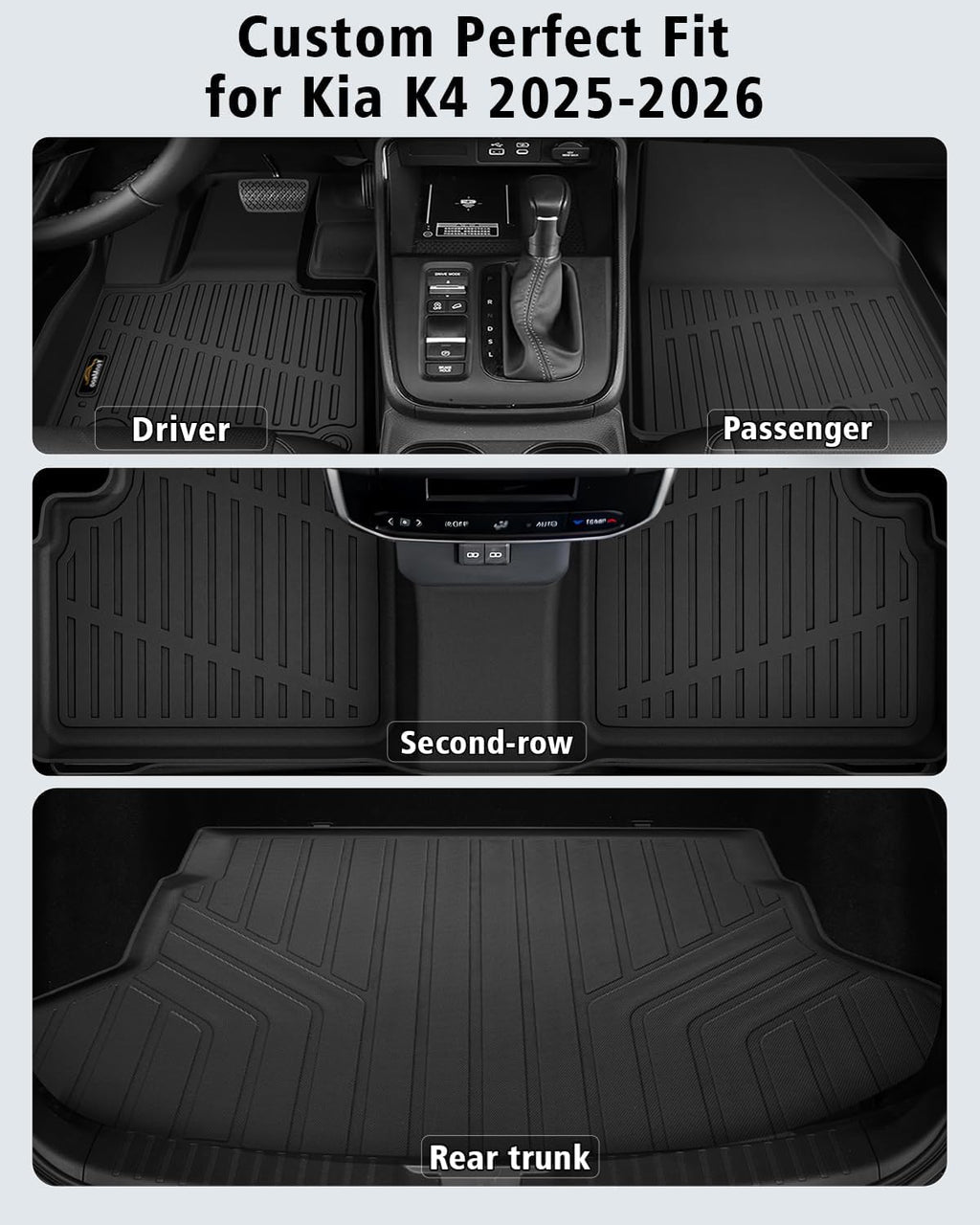Floor Mats & Cargo Liner Custom Fit for Kia K4 2025 2026 Sedan All Weather TPE Rubber Trunk Mat Anti-Slip Full Set Automotive Floor Liners for Kia K4 2025 Accessories