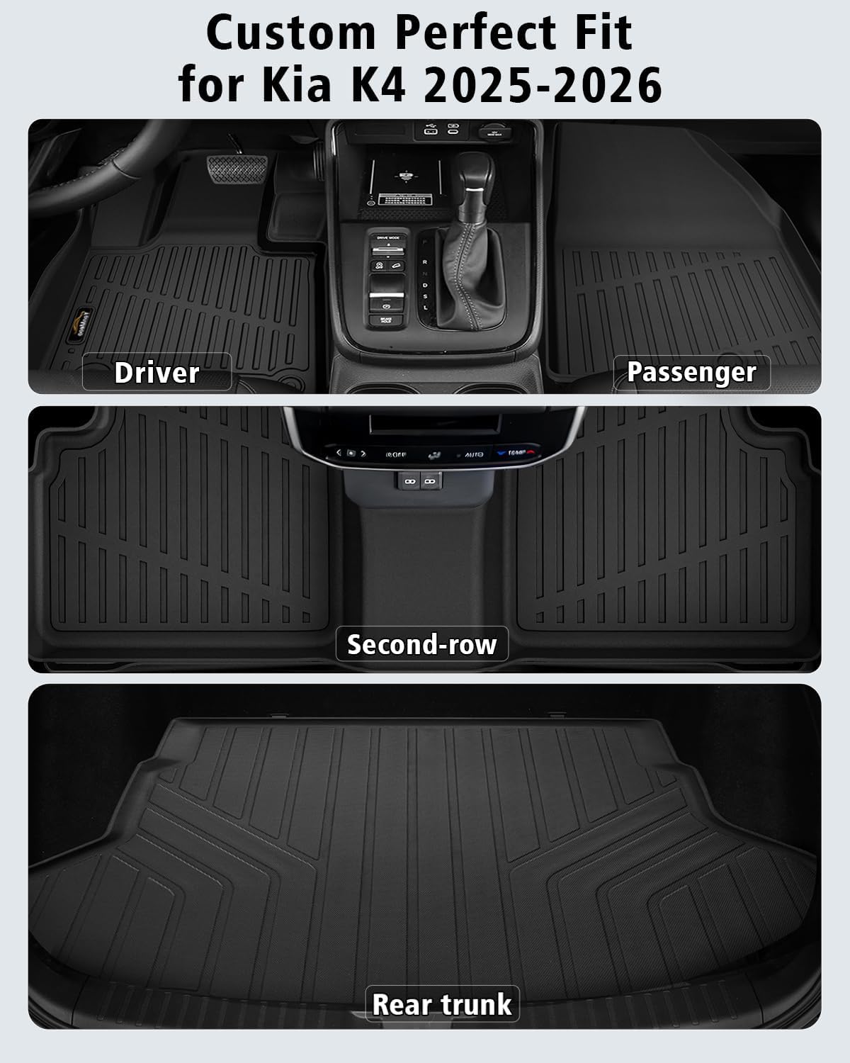 Floor Mats & Cargo Liner Custom Fit for Kia K4 2025 2026 Sedan All Weather TPE Rubber Trunk Mat Anti-Slip Full Set Automotive Floor Liners for Kia K4 2025 Accessories