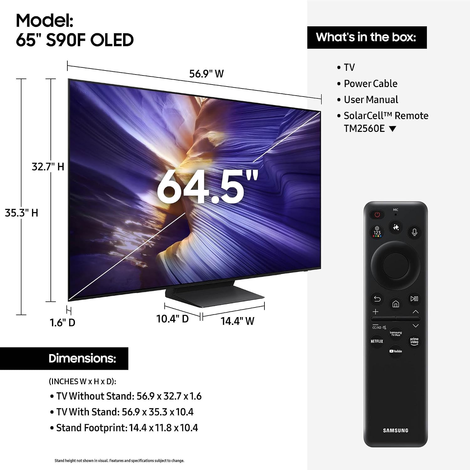 Samsung QN65S90FAFXZA 65 Inch 4K OLED Smart TV with a Walts TILT-MOUNT-43-90 Large/XL Tilt Mount for 43'-98' TVs and Amber Protection 3-Outlet-Surge Surge Protector (2025)