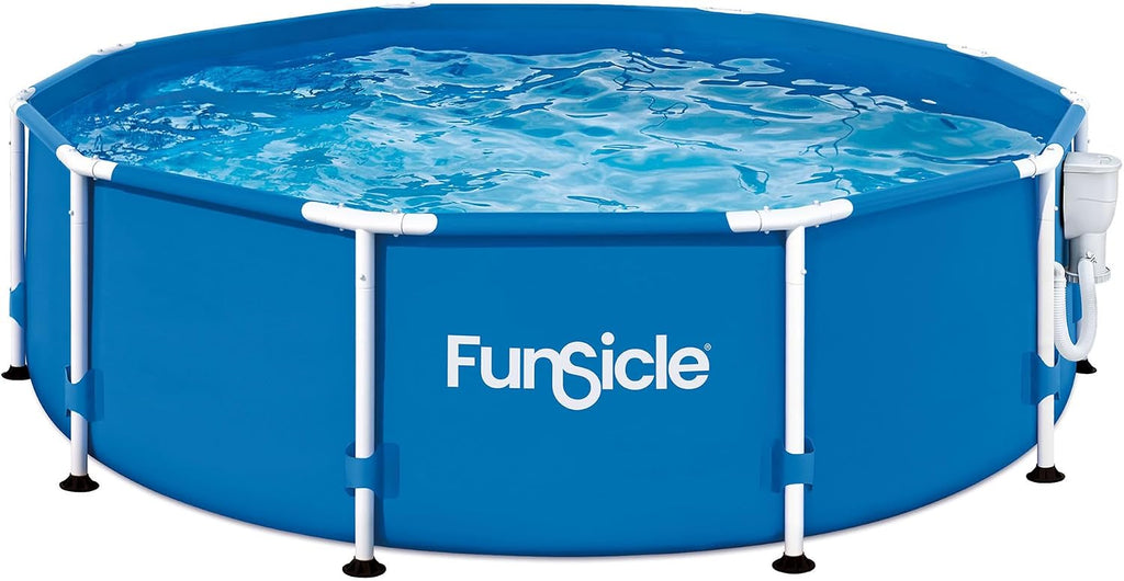 Funsicle 10' x 30' Outdoor Activity Round Metal Frame Above Ground Swimming Pool Set with 10' Secure Debris Pool Cover & SkimmerPlus Filter Pump, Blue