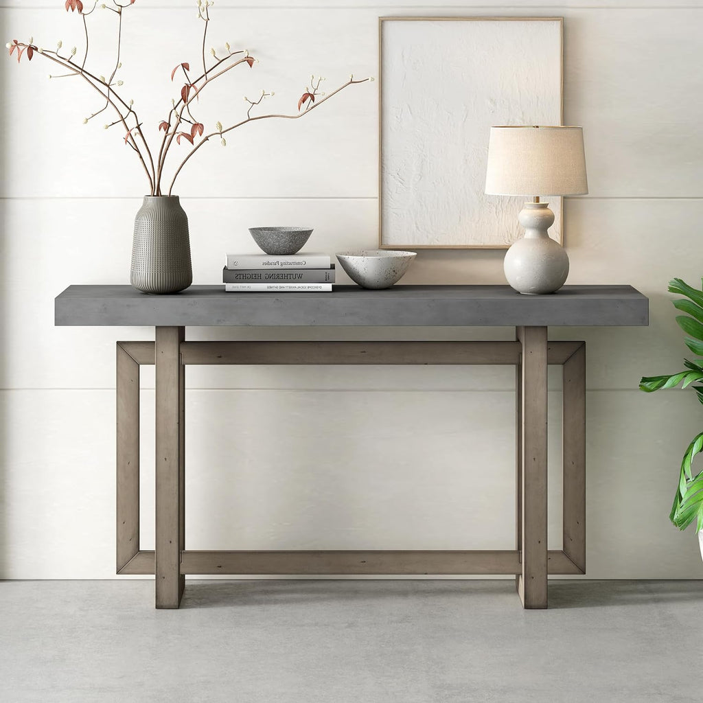 Merax 60'' Long Modern Console Table, Wood Minimalism Industrial Style Sofa Table Entryway Table Side Table Display Table for Entry Way, Hallway, Couch, Living Room, Kitchen, Foyer (Gray), Grey